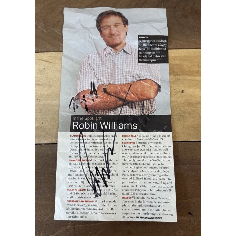 Robin Williams Autographed Magazine Article Cut Out Reference 19436